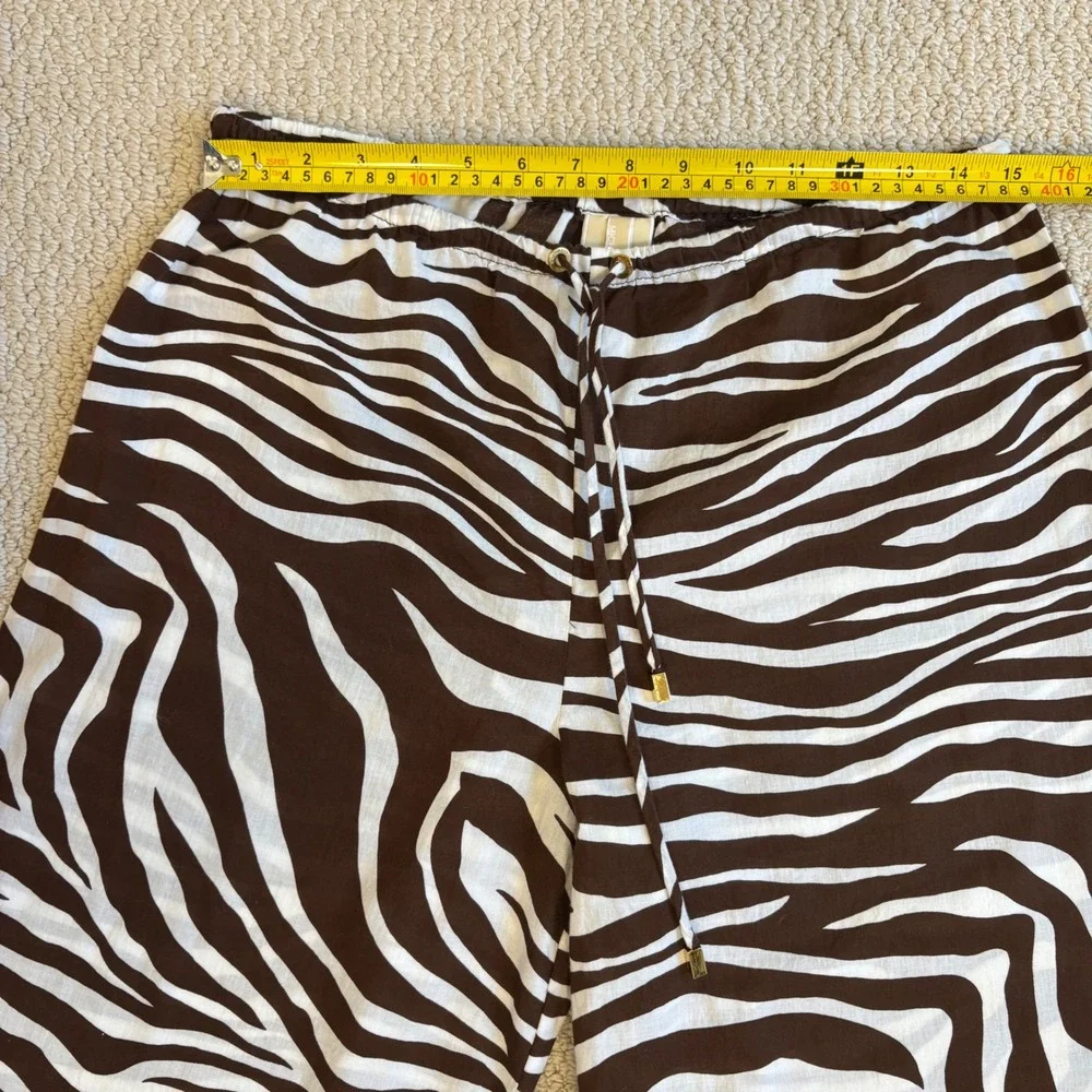 Michael Kors Brown Zebra Print Wide Leg Cotton Drawstring Pants Large Resortwear